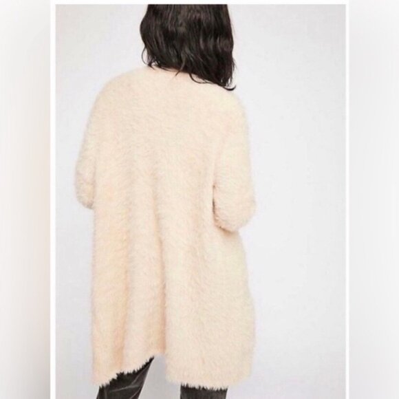 Free People Eyelash Long Cardigan Open Sweater Women's XS Light Gray White Boho - Picture 3 of 12